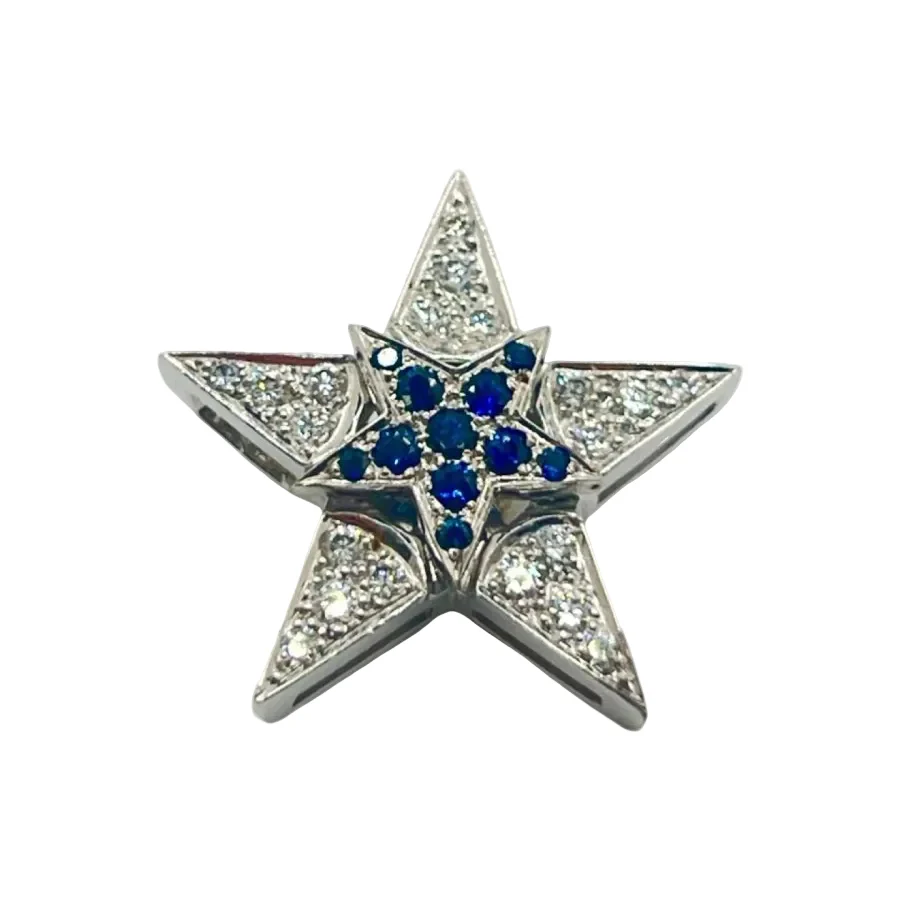 Broche Boucles d'oreilles en or blanc, saphirs, et diamants