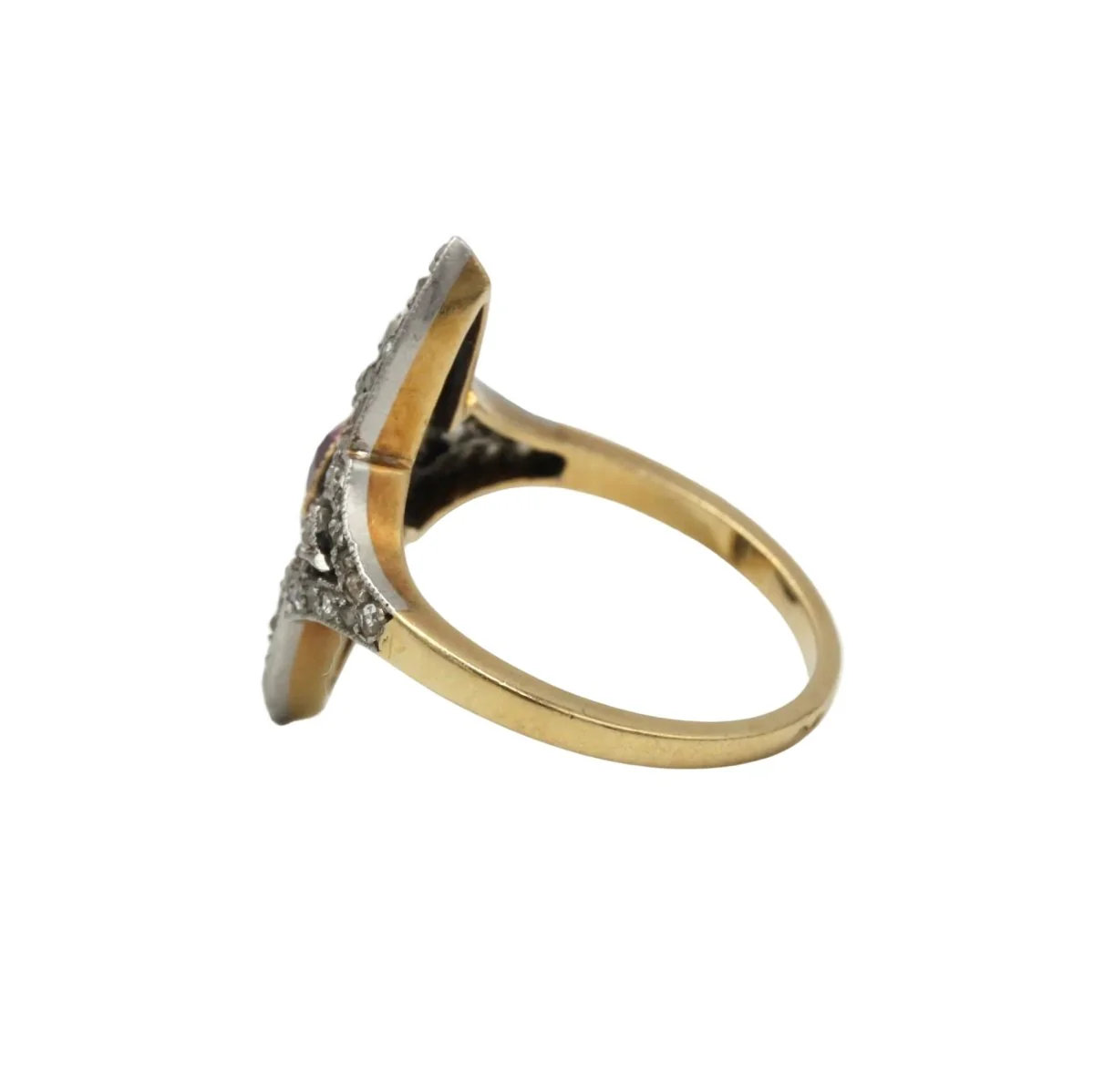 Bague Marquise en or jaune, platine, saphir et diamants - Image 3