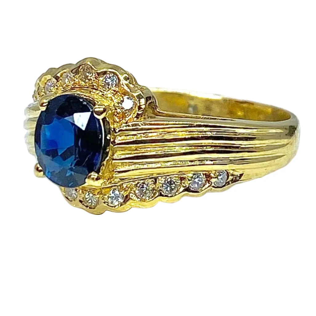 Bague en or jaune, saphir et diamants - Image 3