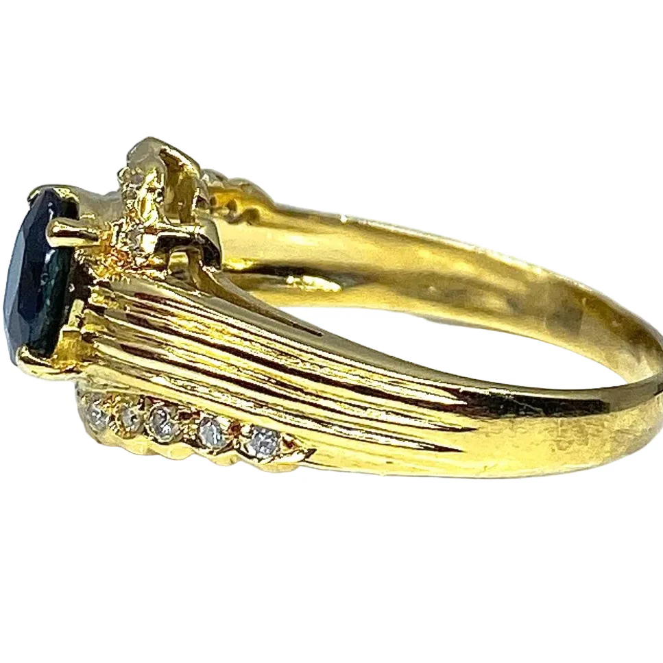 Bague en or jaune, saphir et diamants - Image 4