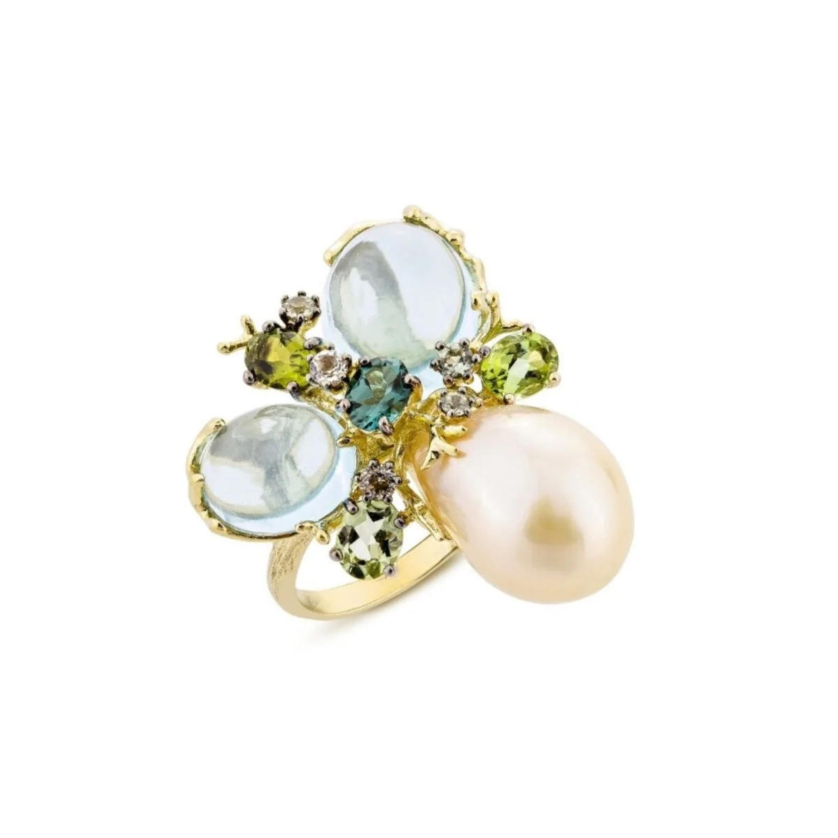 Bague en or jaune 18 carats, perle et topazes – Taille EU56 - Image 3