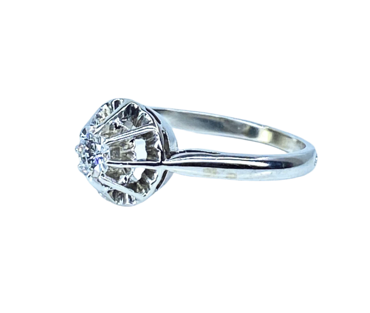 Bague Solitaire en or blanc, platine et diamant - Image 3