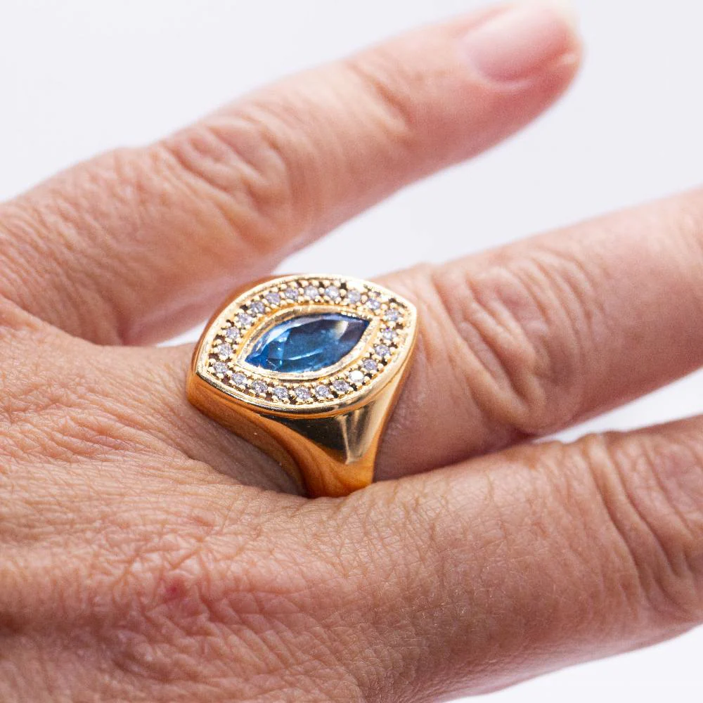 Bague marquise avec Topaze et Brillants - Image 3