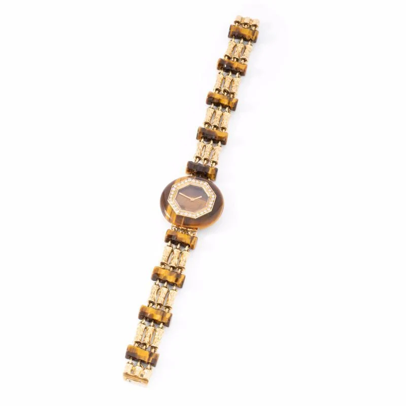 Montre BOUCHERON en or jaune, oeil de tigre et diamants - Image 3