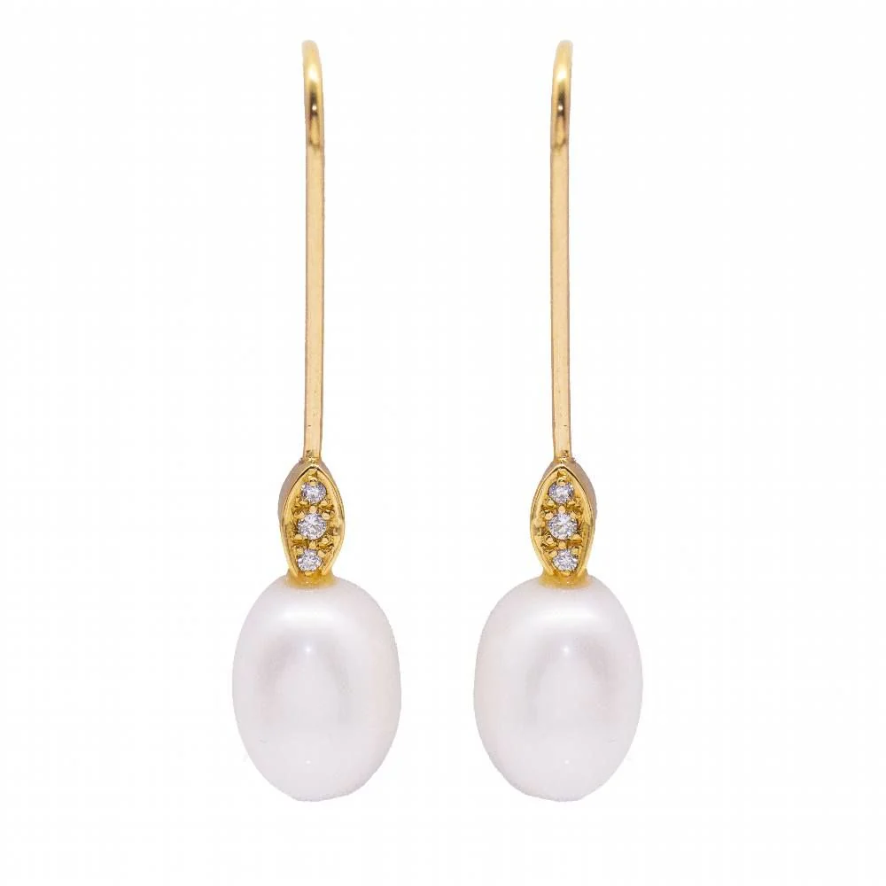 Boucles d'oreilles ovales en perles et diamants - Image 2