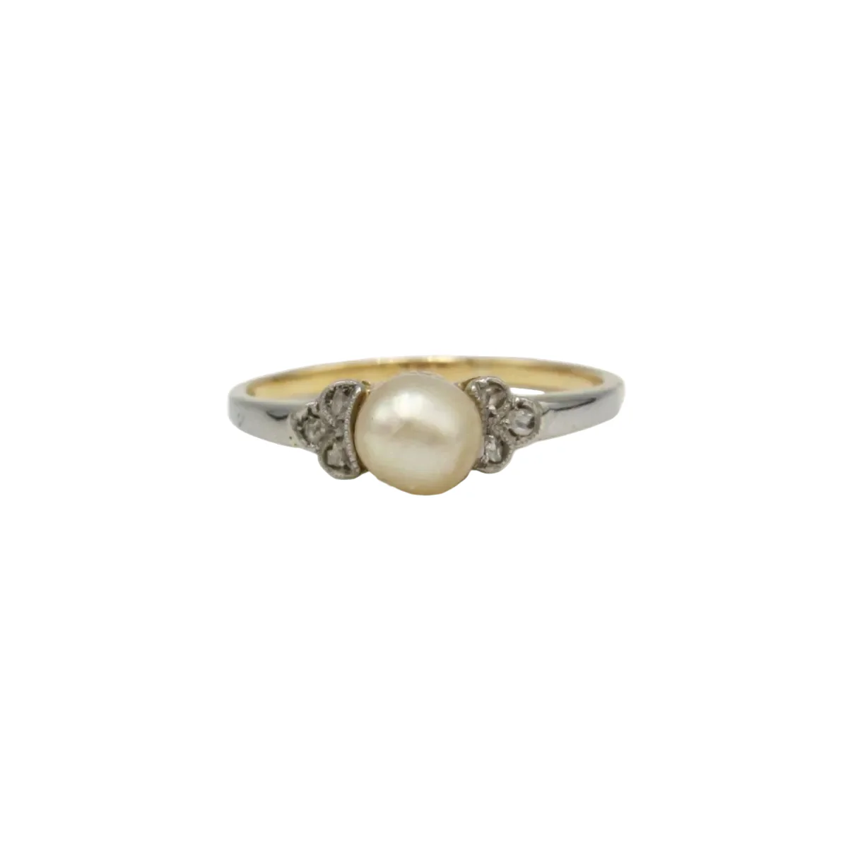 Bague Solitaire en or jaune, perle et diamants