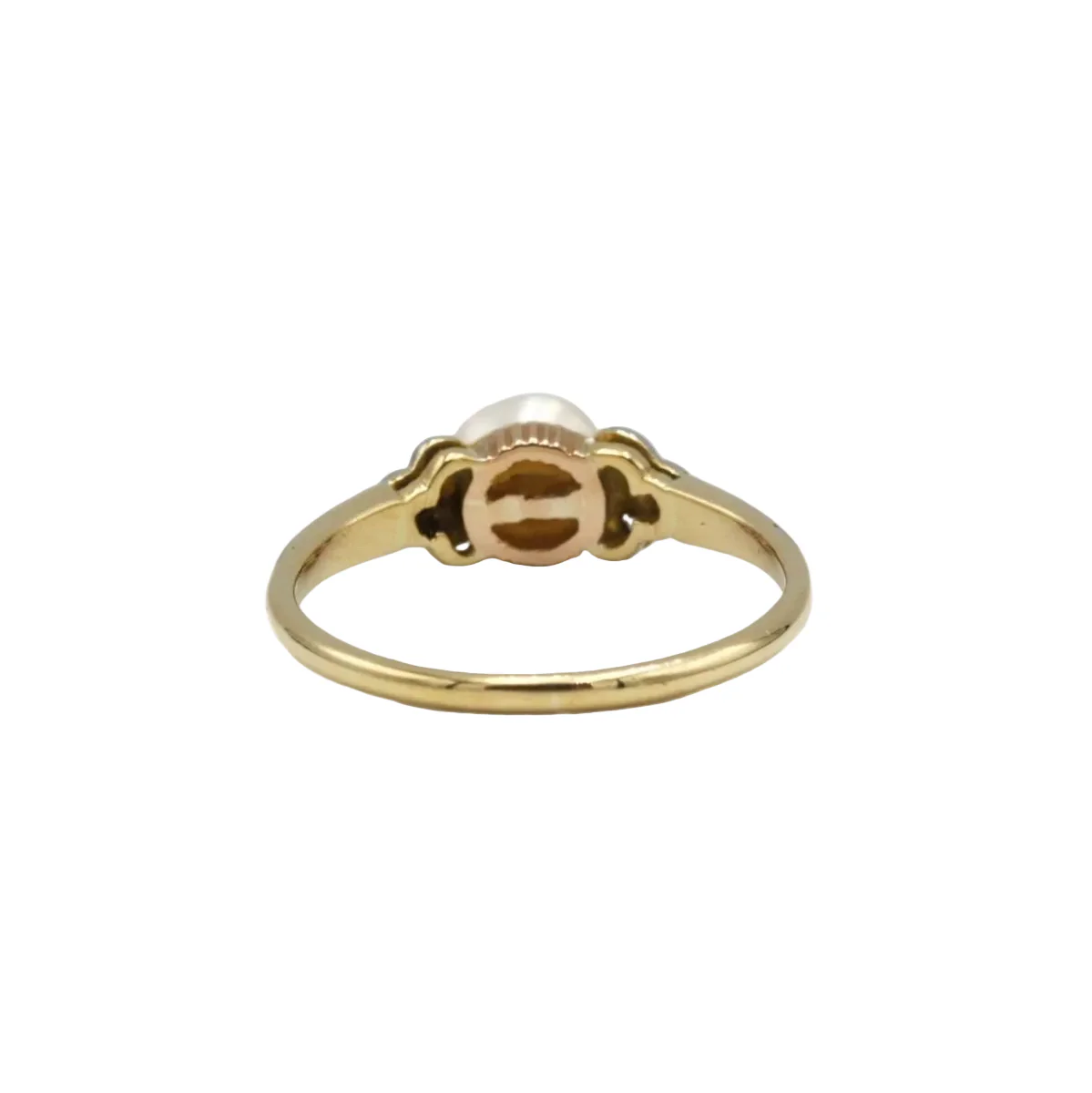 Bague Solitaire en or jaune, perle et diamants - Image 3