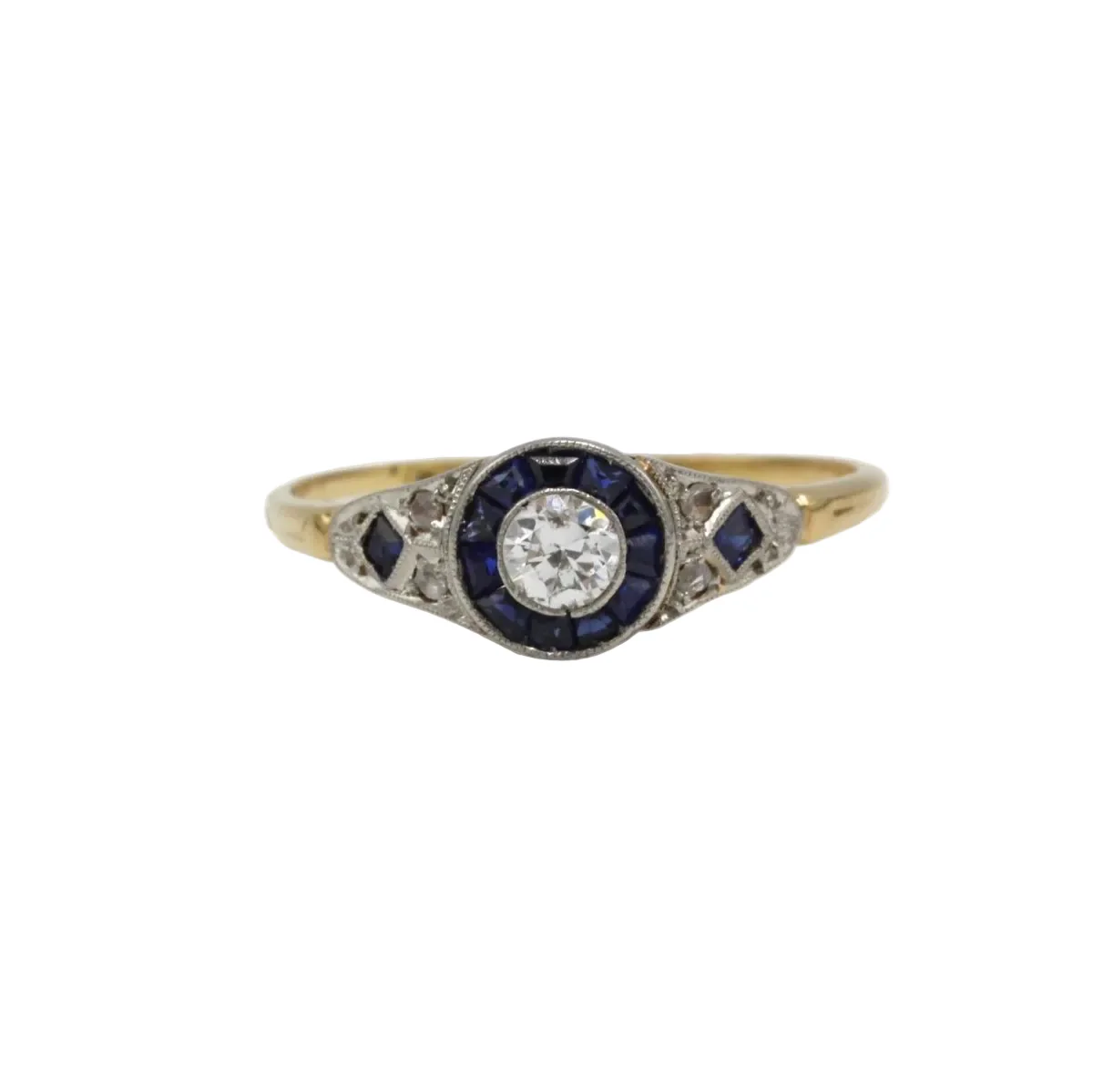 Bague Entourage en or jaune, saphirs et diamants