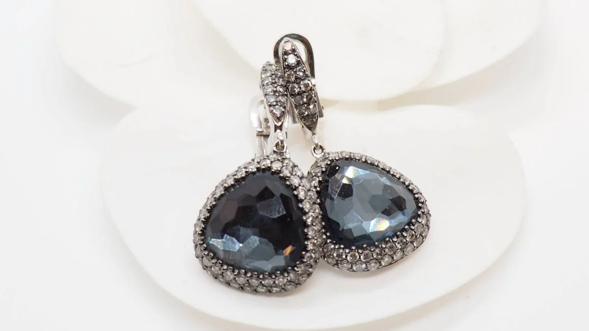Boucles d'oreilles en or blanc, quartz et diamants - Image 3