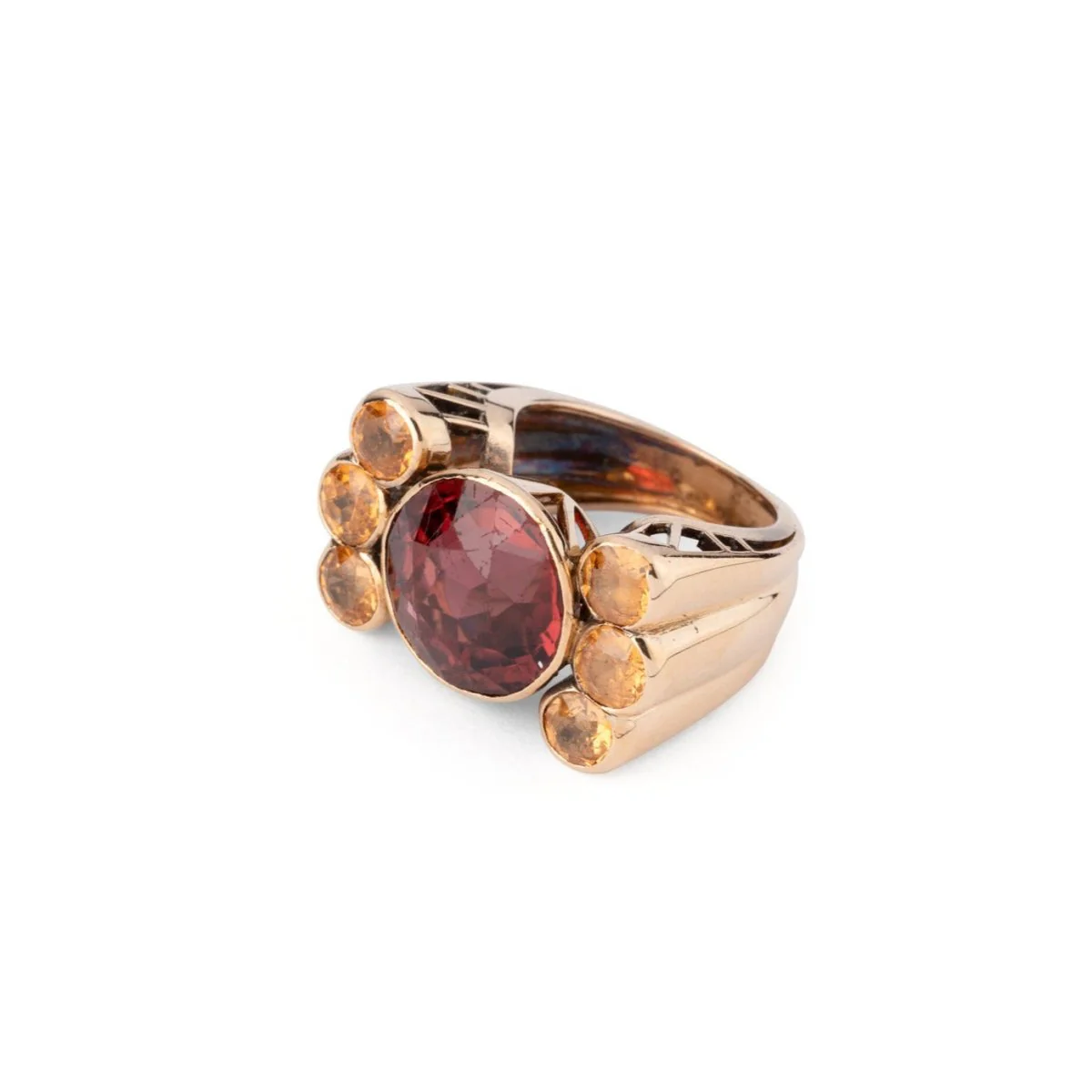 Bague "Giorgia" en or jaune, grenat et topazes - Image 2