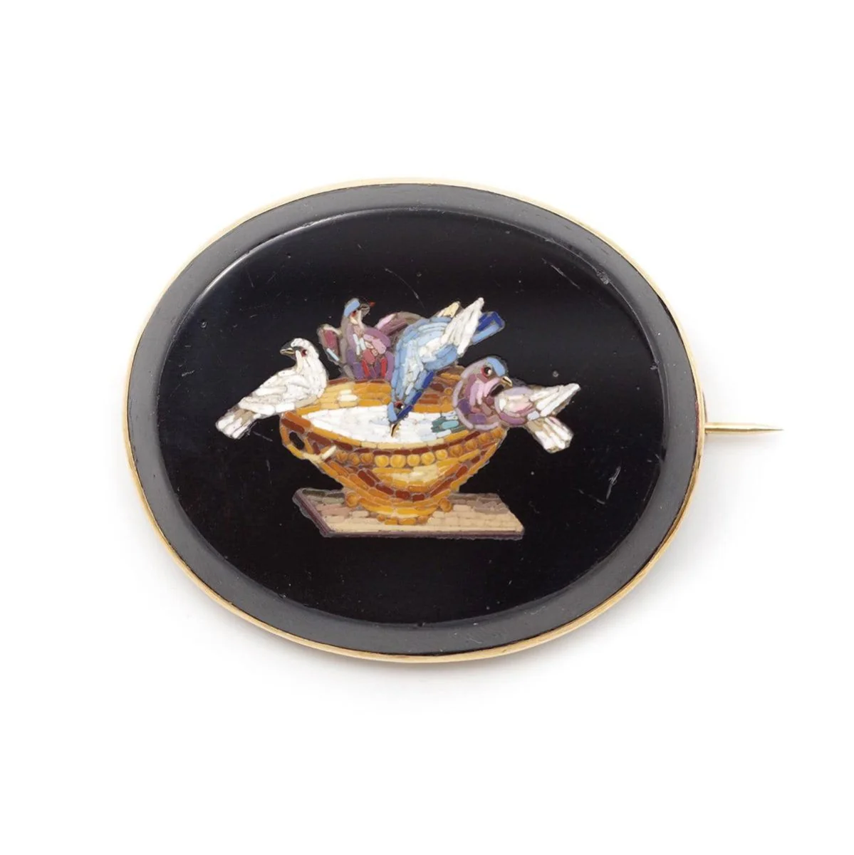 Broche colombes micro-mosaïque en or
