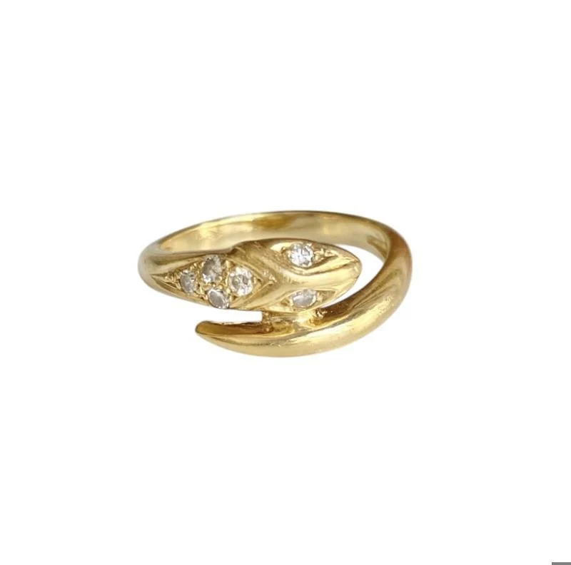Bague en or jaune 18k en forme de serpent et diamants