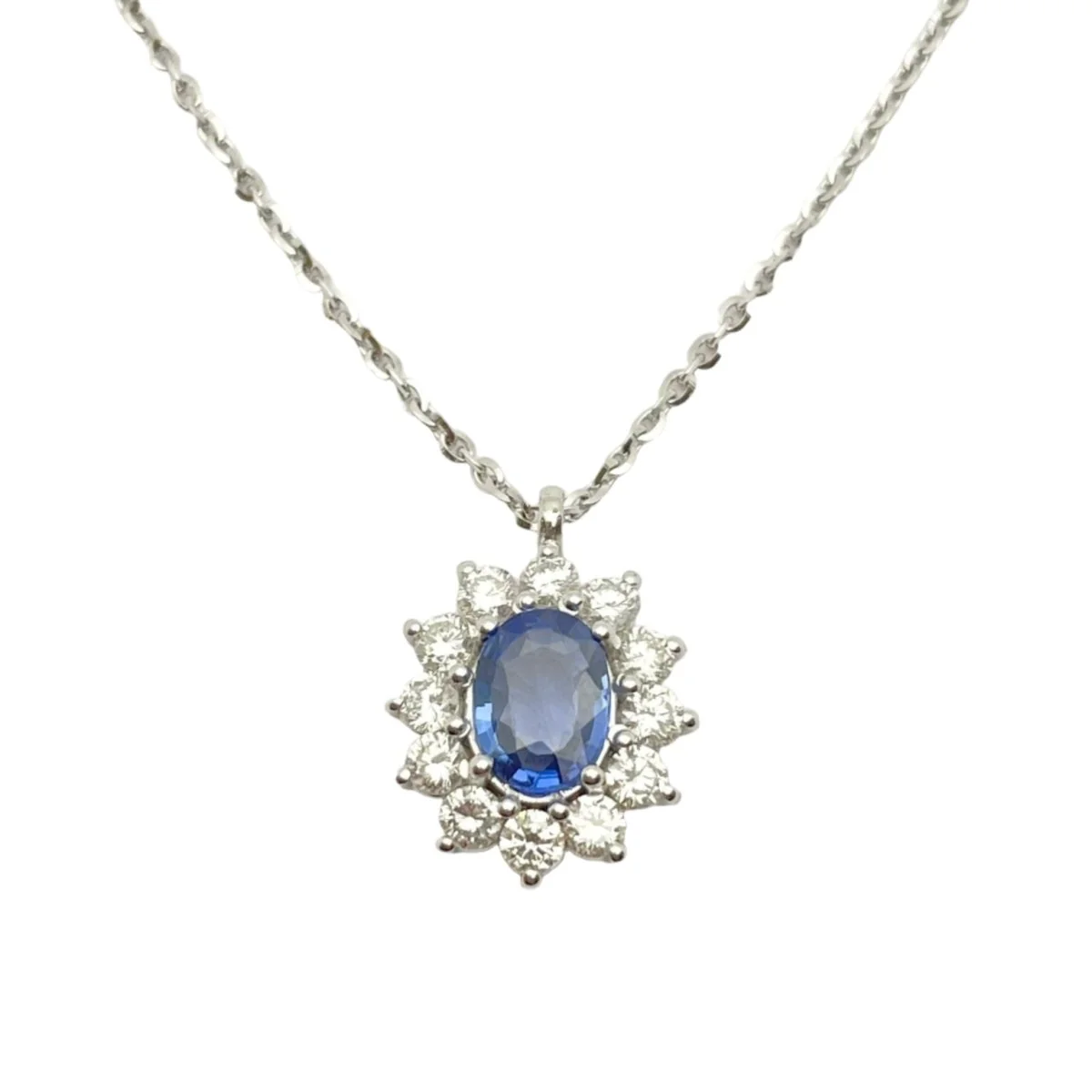Collier Pendentif en or blanc, saphir et diamants
