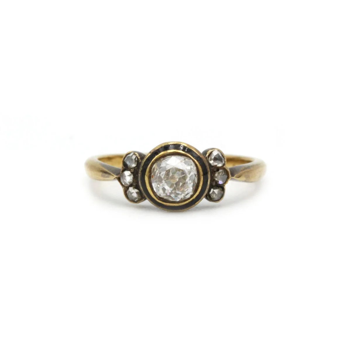 Bague ancienne Napoléon III solitaire - Or jaune 18K et diamants