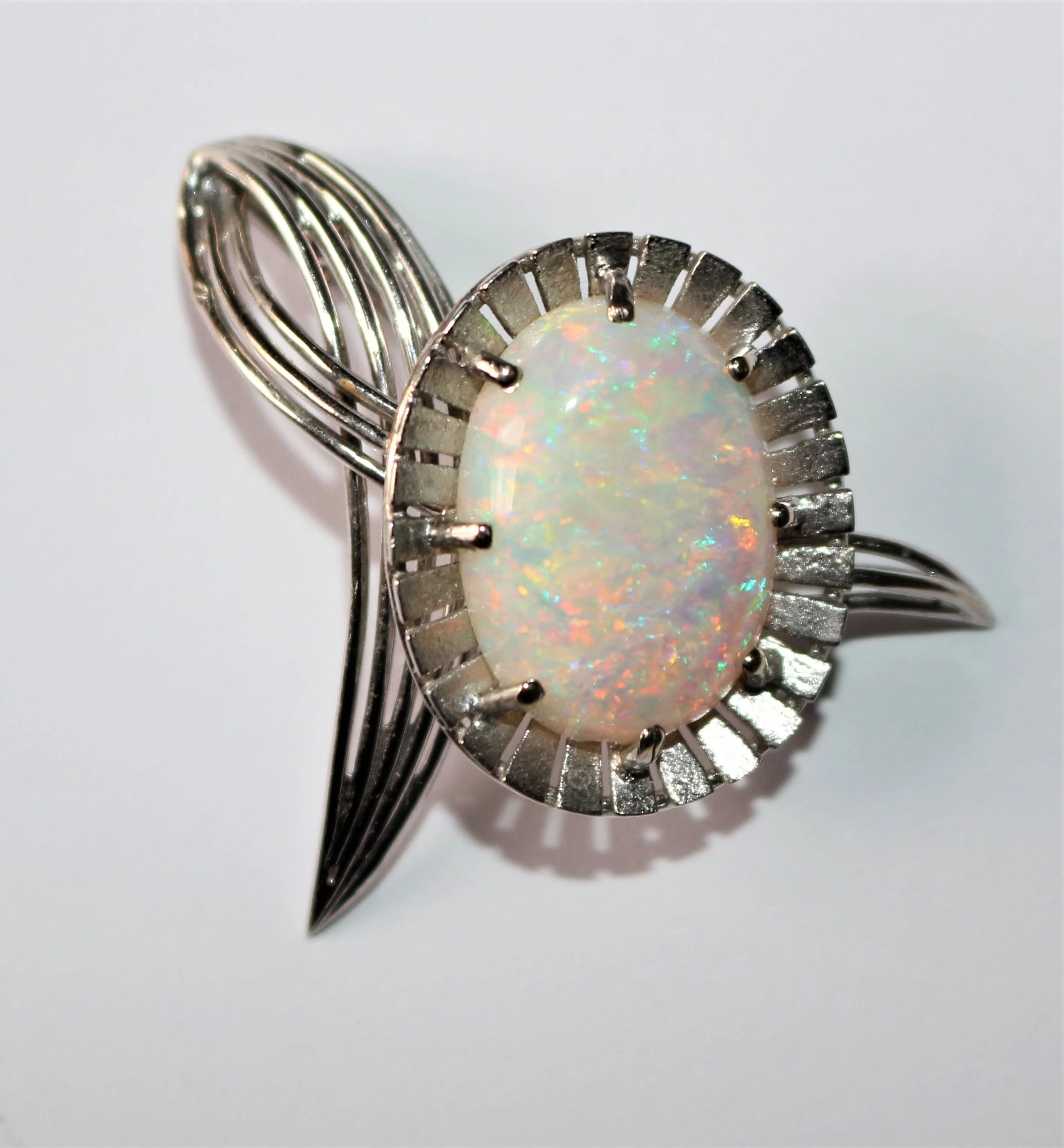 Broche Fleur Or Gris Et Opale blanche - Image 3