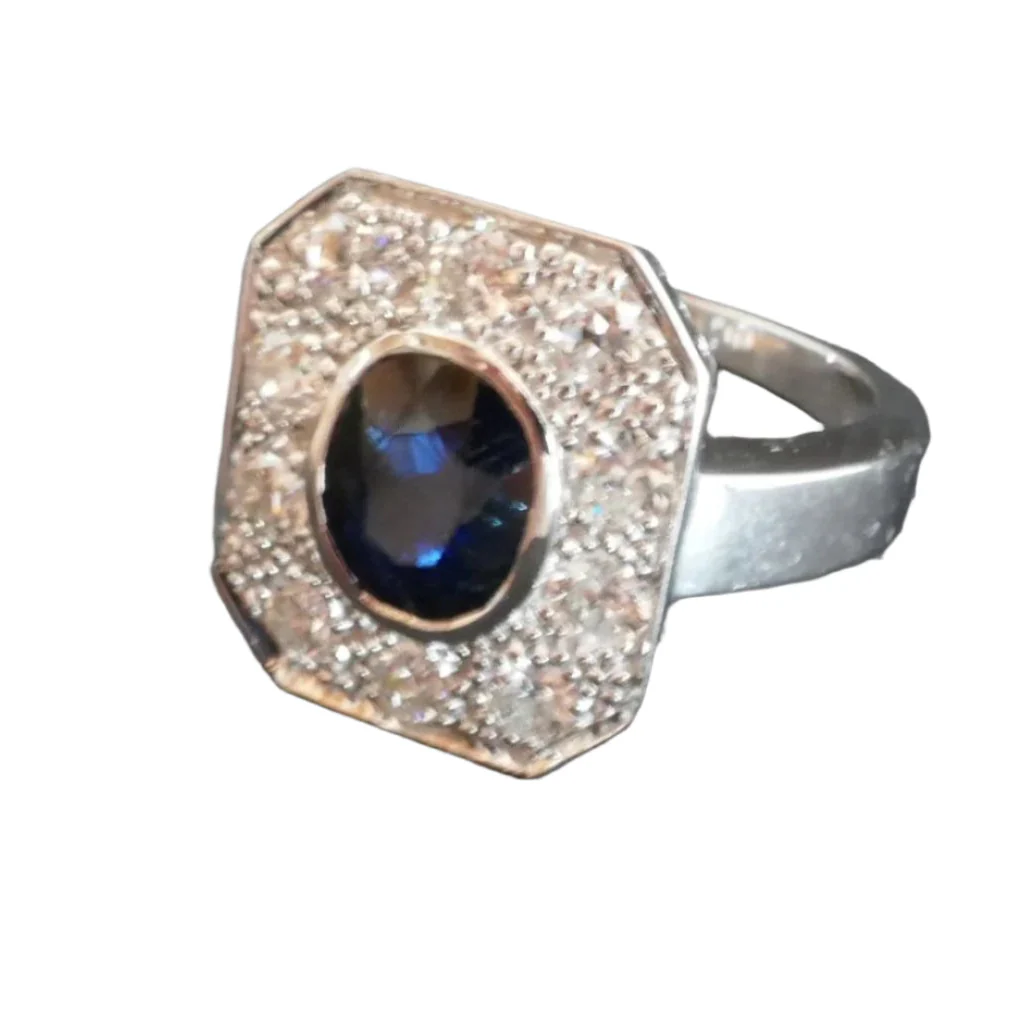 Bague en or blanc, saphir et diamants - Image 3