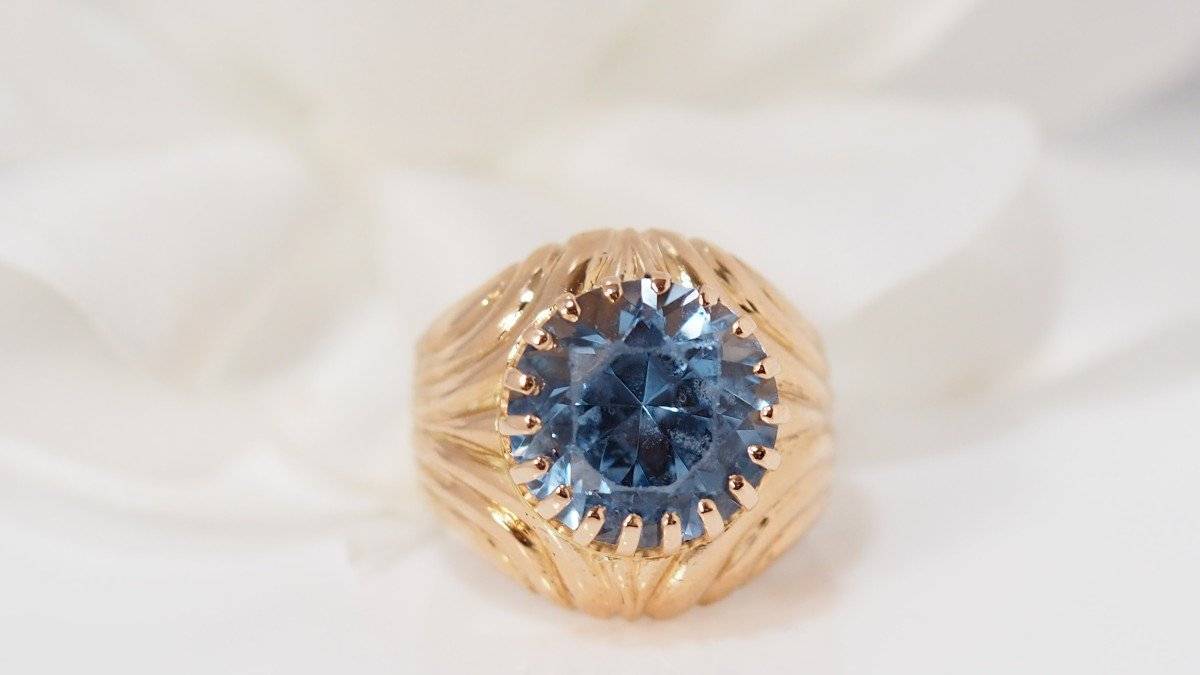 Bague en or jaune et topaze bleue - Image 3