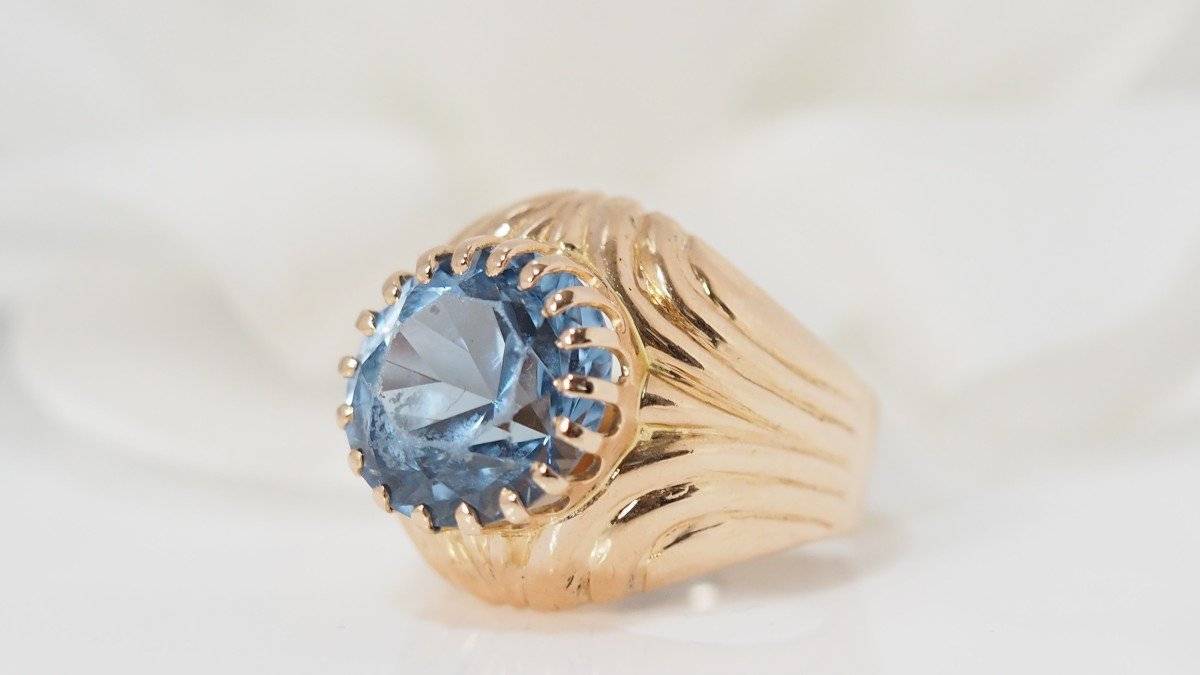 Bague en or jaune et topaze bleue - Image 5