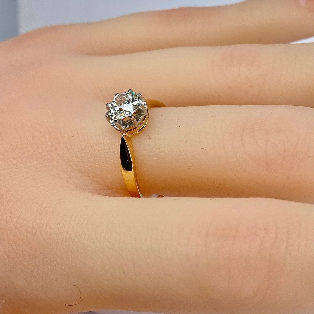 Bague en or jaune, platine et diamant - Image 2