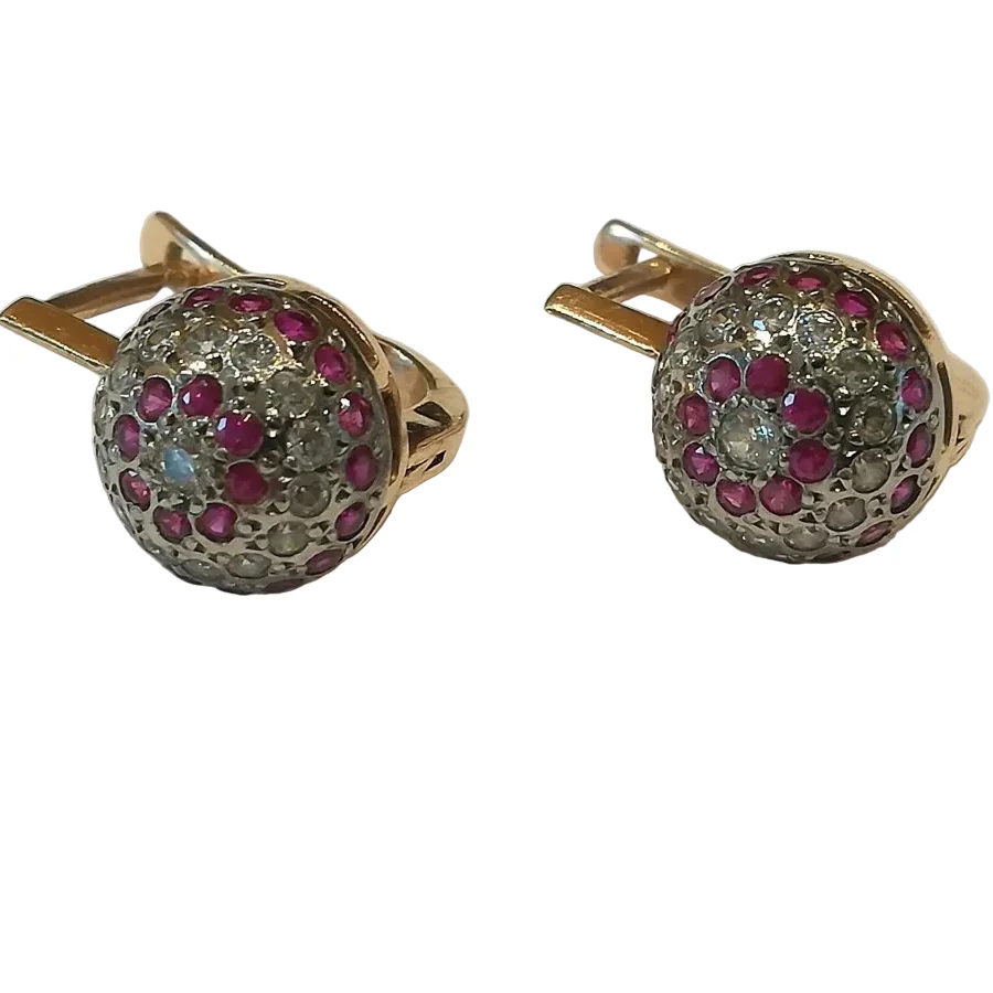 Boucles d'oreilles Dormeuses en or rose et rubis