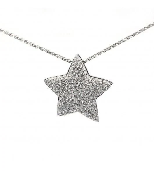 Collier Pendentif étoile en or blanc pavé diamants
