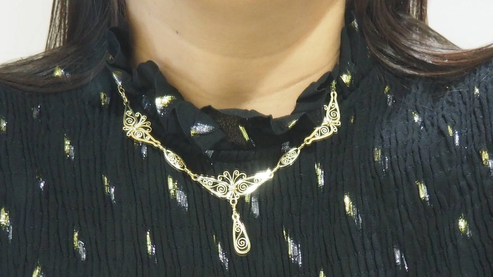Collier draperie ancien en or jaune - Image 2