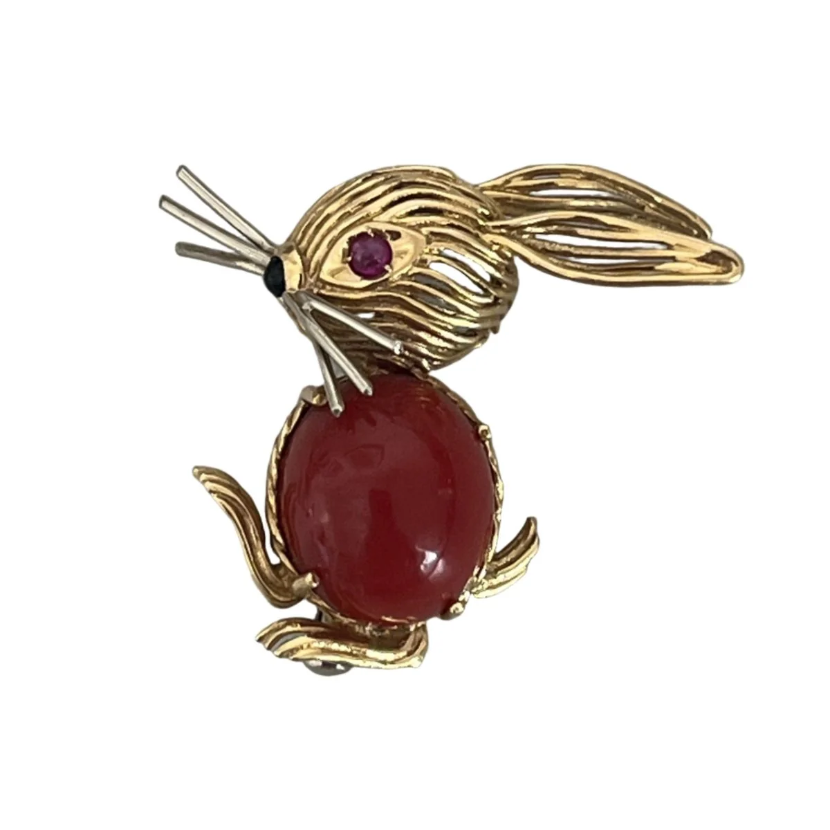 Broche Épingle en or jaune, corail, rubis et onyx
