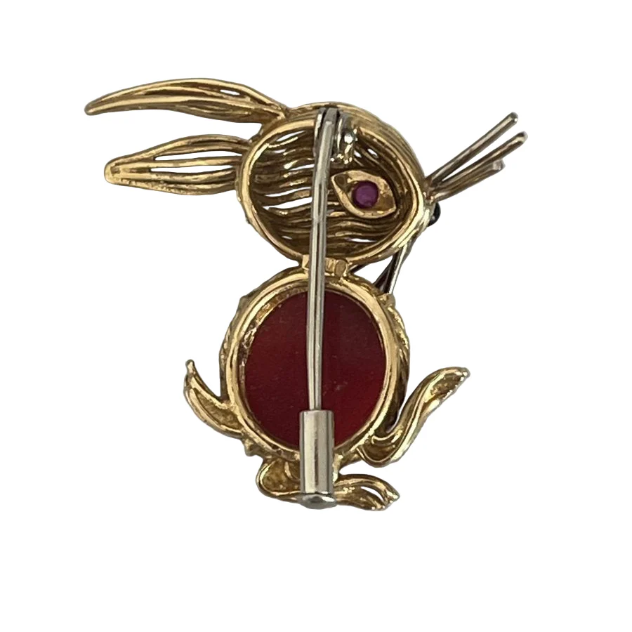 Broche Épingle en or jaune, corail, rubis et onyx - Image 2