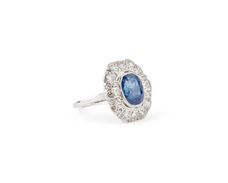 Bague Marquise en platine et saphir art déco - Image 2