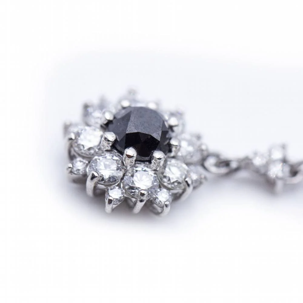 Boucles d'oreilles longues avec Diamant blanc et Diamant noir - Image 2