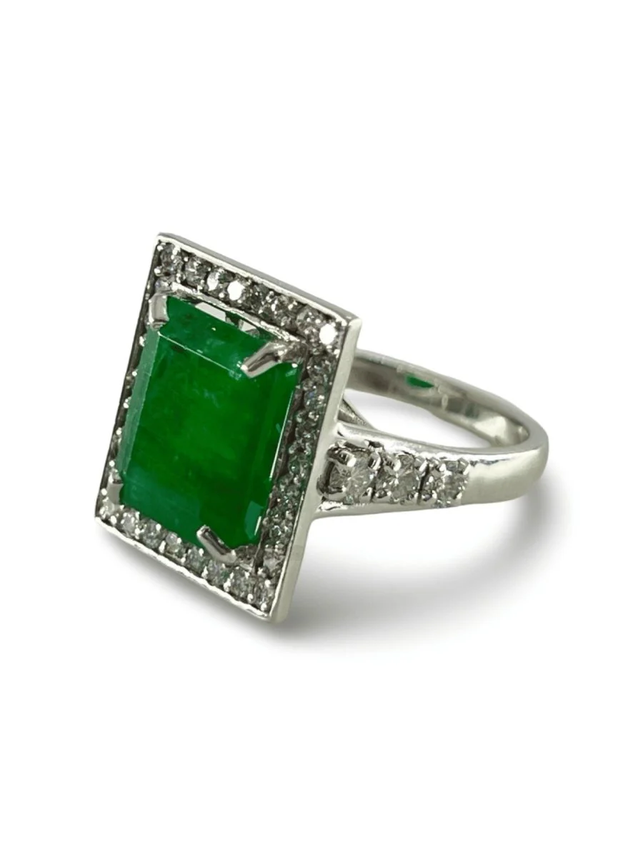 Bague or blanc emeraude 6 ct et diamants - Image 3