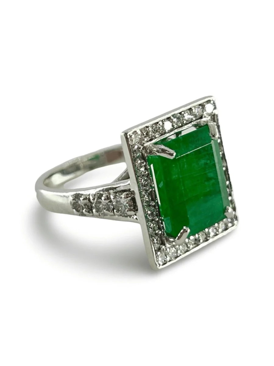 Bague or blanc emeraude 6 ct et diamants - Image 4