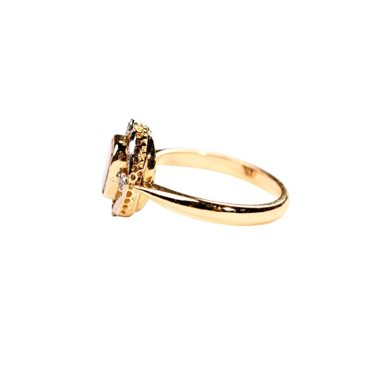 Bague Entourage en or jaune, platine, grenat et diamants - Image 2