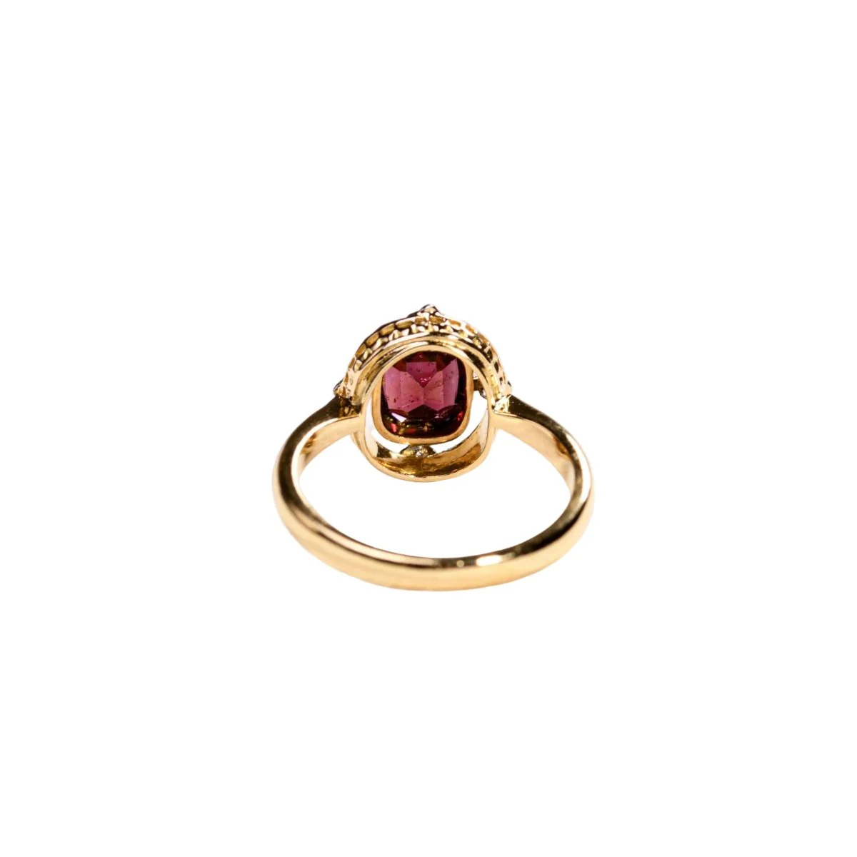 Bague Entourage en or jaune, platine, grenat et diamants - Image 3