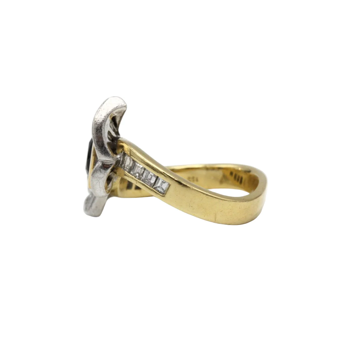 Bague en or jaune, platine, saphir, et diamants - Image 3