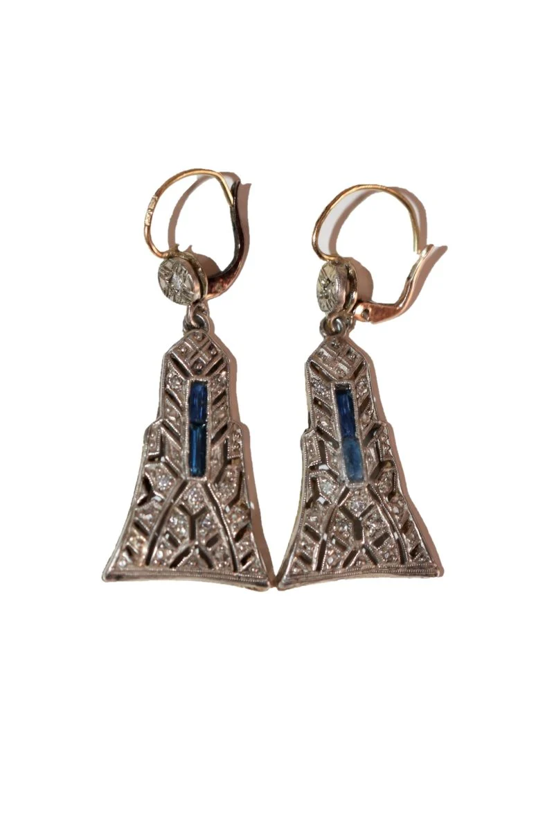 Pendants d'Oreilles Art Déco en platine et or jaune
