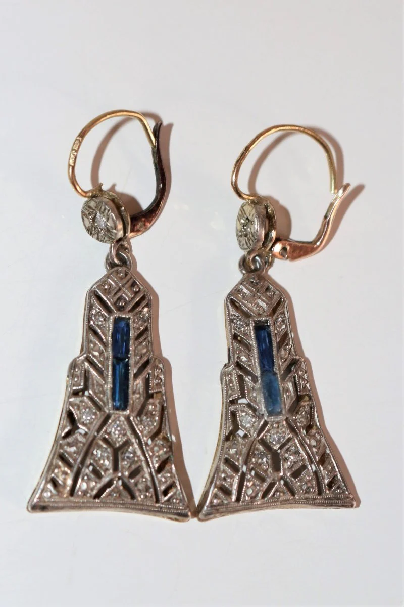 Pendants d'Oreilles Art Déco en platine et or jaune - Image 4