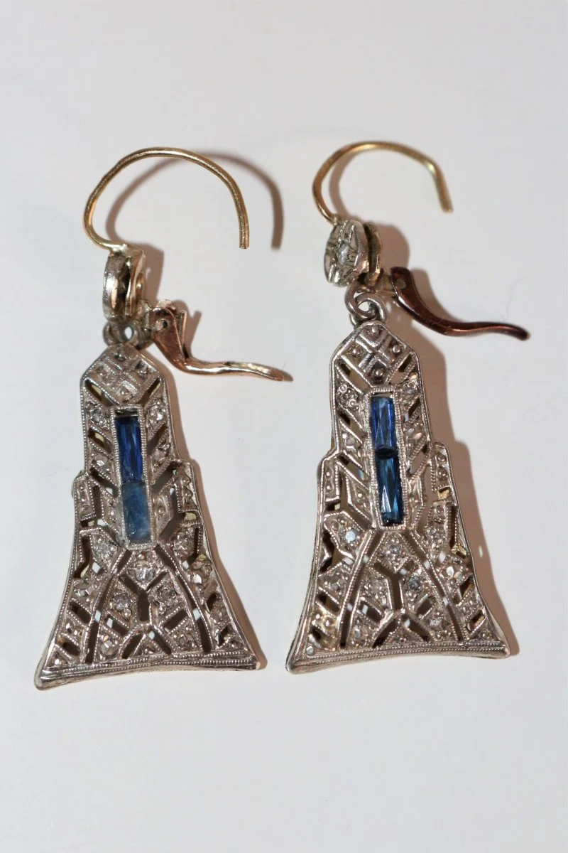 Pendants d'Oreilles Art Déco en platine et or jaune - Image 6