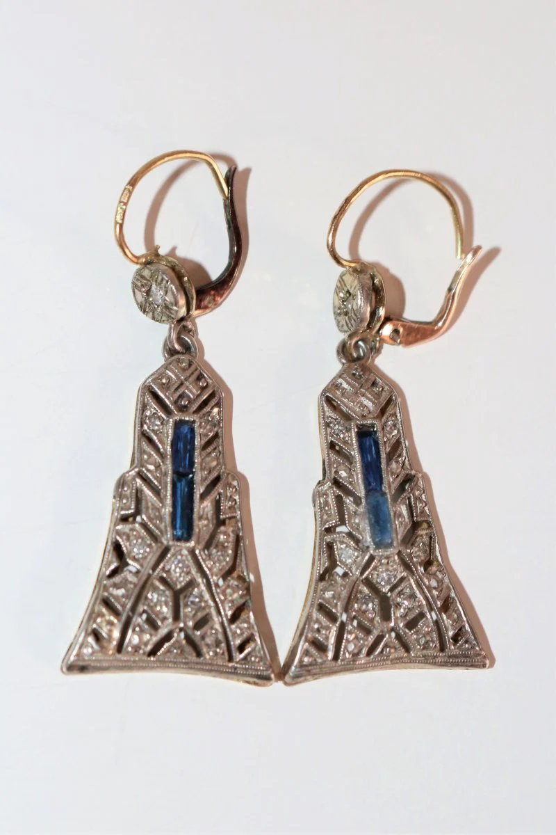 Pendants d'Oreilles Art Déco en platine et or jaune - Image 7
