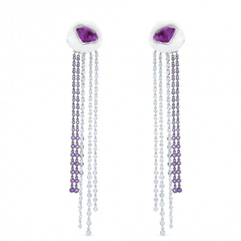 Boucles d'oreilles Lydia Courteille céramique blanche or blanc diamants améthyste