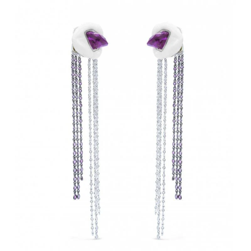 Boucles d'oreilles Lydia Courteille céramique blanche or blanc diamants améthyste - Image 3