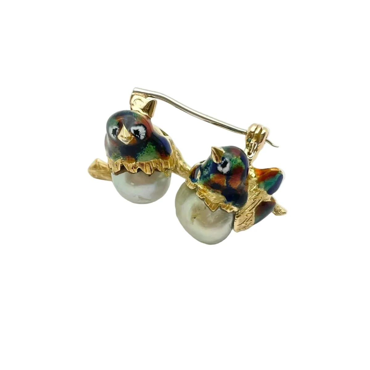 Broche Épingle en or jaune, perles et émail - Image 3