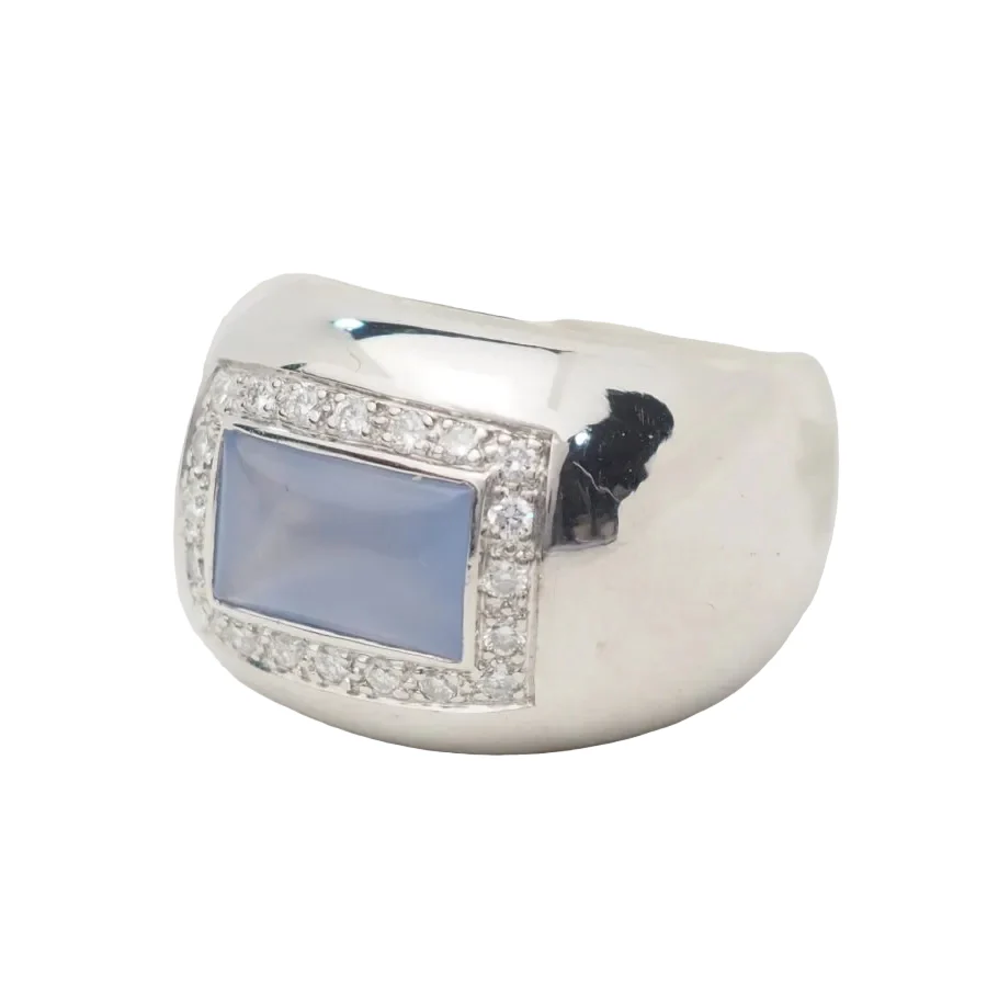 Bague Dôme POIRAY en or blanc, calcédoine et diamants - Image 2