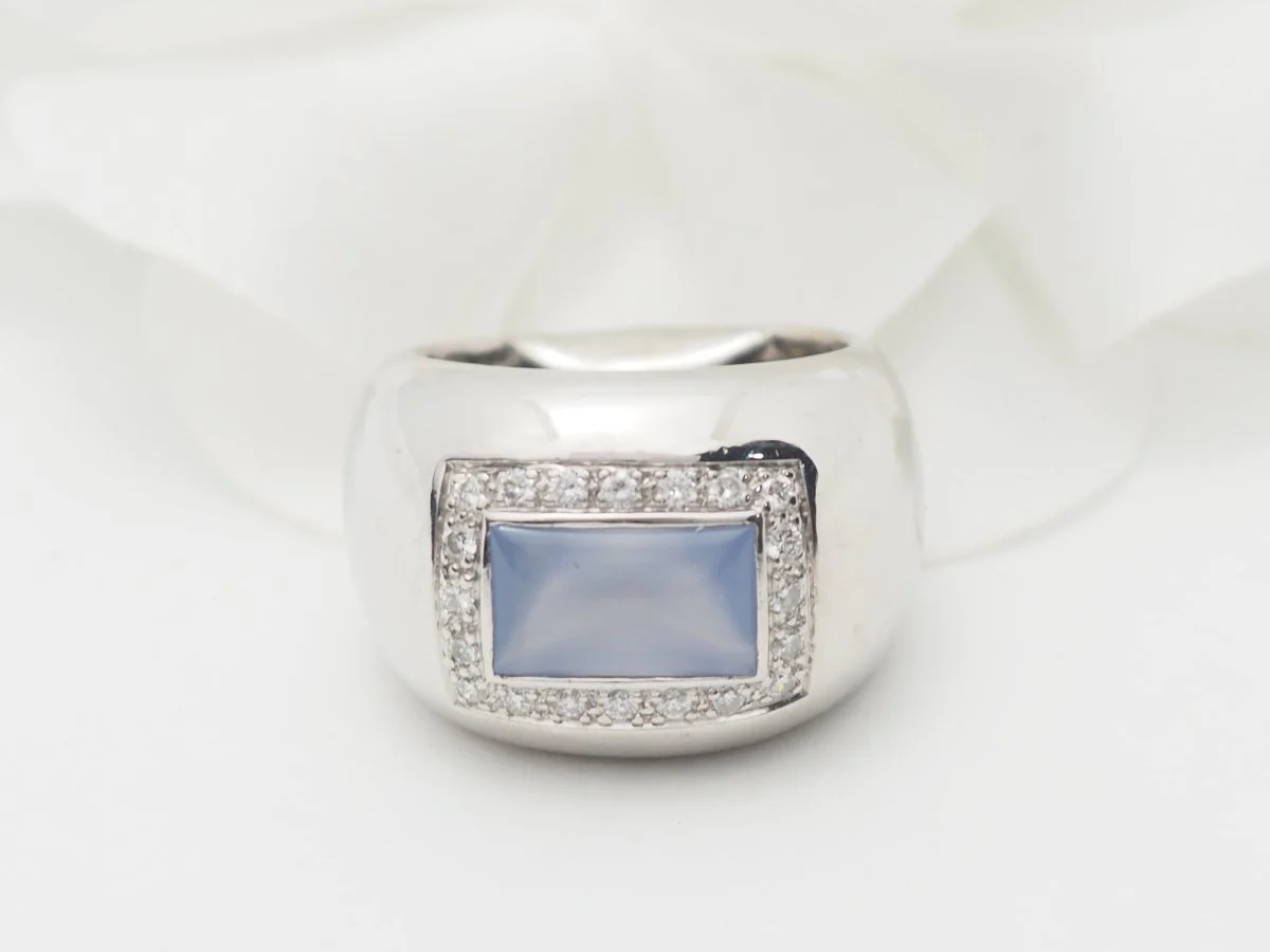 Bague Dôme POIRAY en or blanc, calcédoine et diamants - Image 5