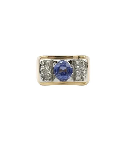 Bague Tank en or jaune, platine saphir et diamants