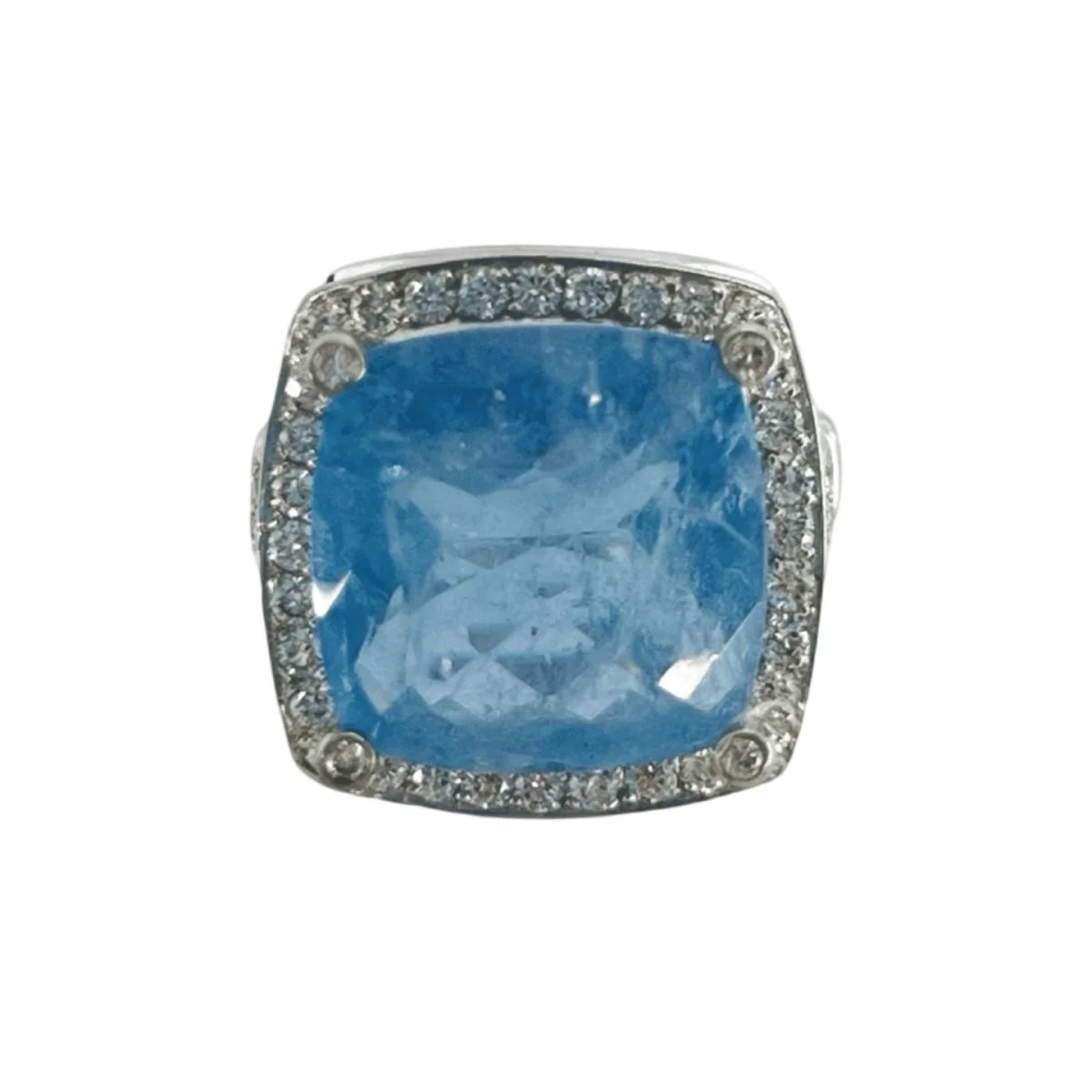 Bague or blanc Aigue-marine 11,12 ct et diamants