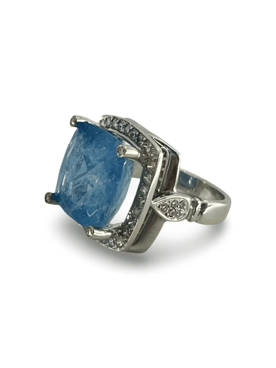 Bague or blanc Aigue-marine 11,12 ct et diamants - Image 3