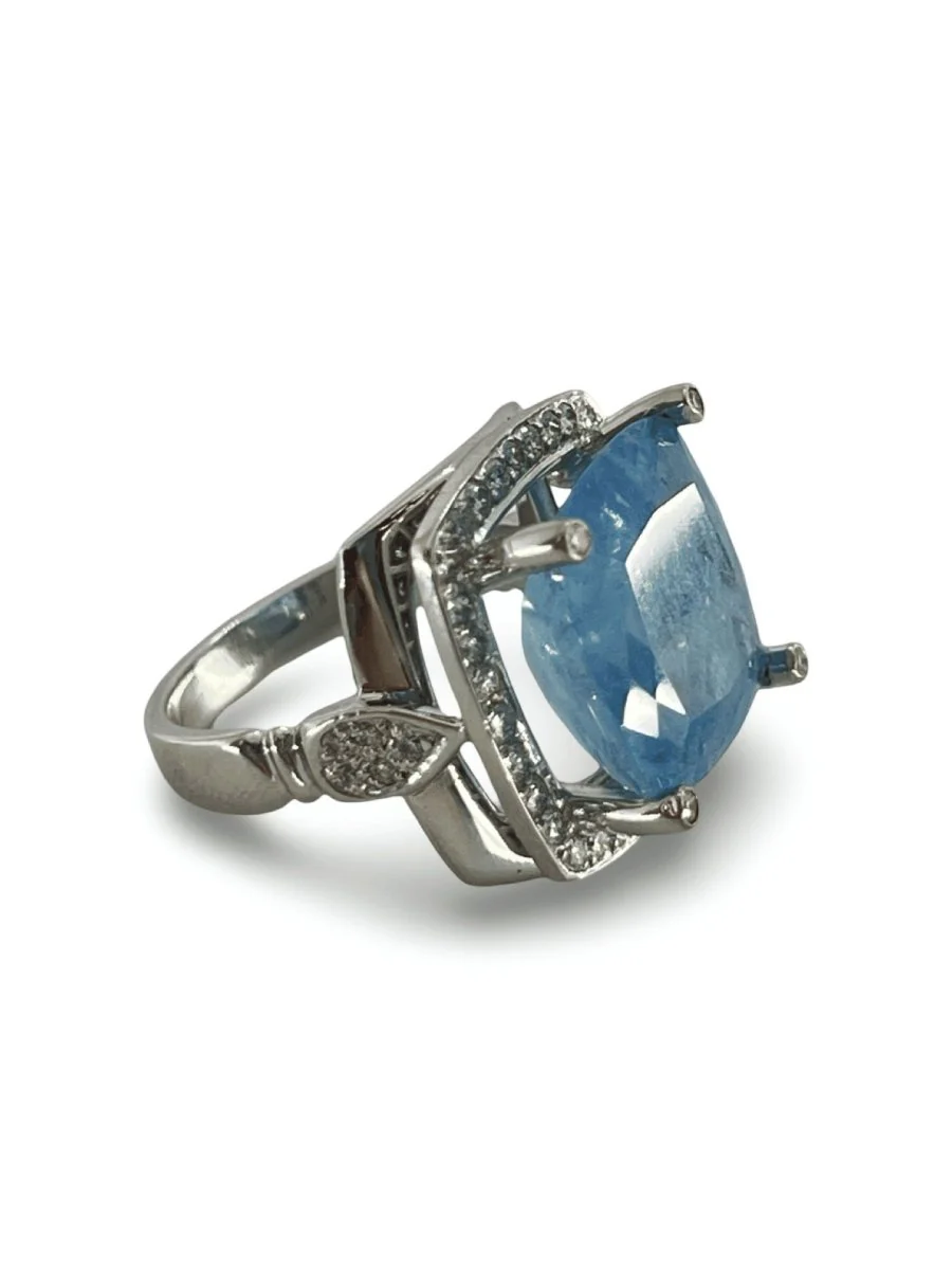 Bague or blanc Aigue-marine 11,12 ct et diamants - Image 4