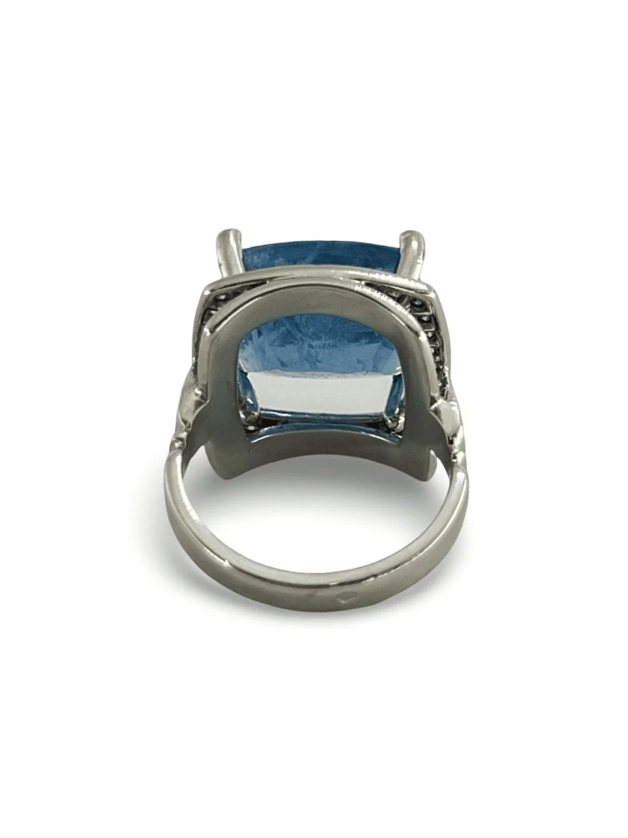 Bague or blanc Aigue-marine 11,12 ct et diamants - Image 5