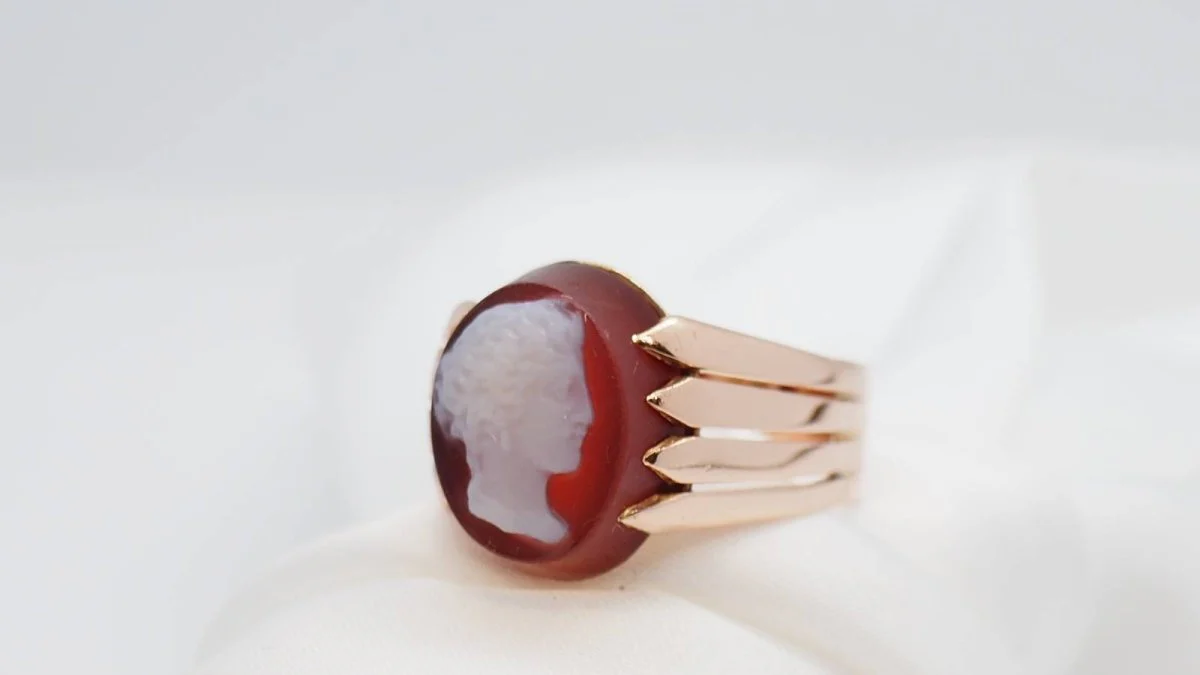 Bague Chevalière Camée en or rose - Image 4